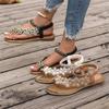 Women's Plus Size Floral Embellished Round Toe Casual Sandals Elastic Back Strap Flat Sole Comfortable Summer Footwear
