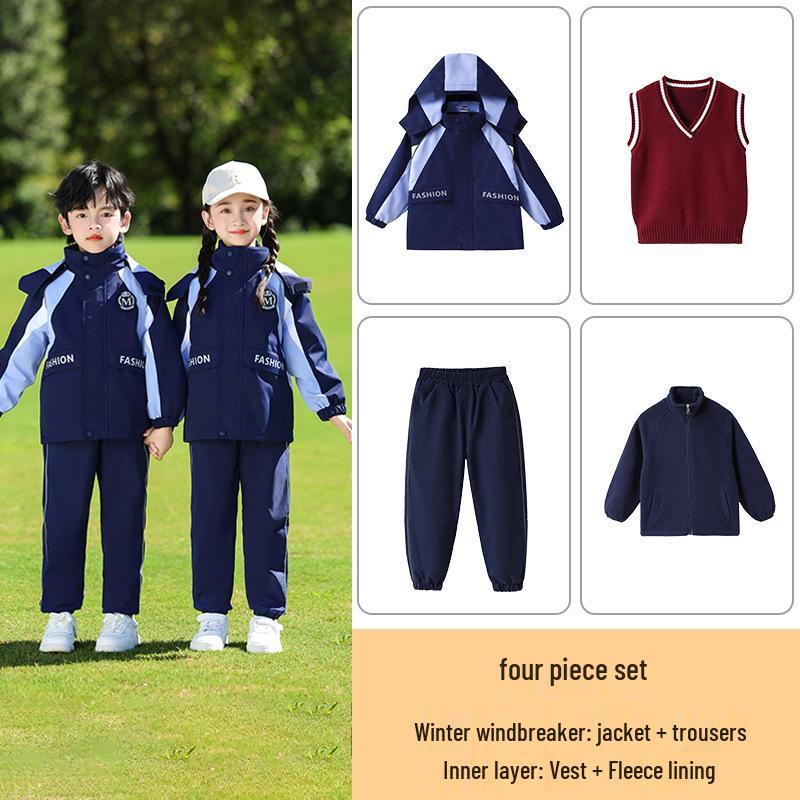 Completo Uniforme Scolastica Elementare a Tre Pezzi: Giacca a vento Primavera/Autunno per Scuola dell'Infanzia e Prima Elementare