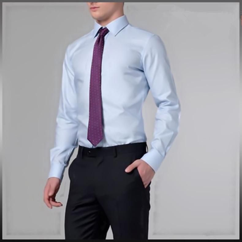 

Мужская приталенная хлопковая рубашка с длинным рукавом, не требующая глажки, для бизнеса - Белая 38 светло-синий