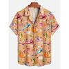 Men's Shirts Summer Hawaiian Casual Seaside Beach Tops Cartoon Planet Rocket Print Button Short-sleeve Oversized Shirts Chemise