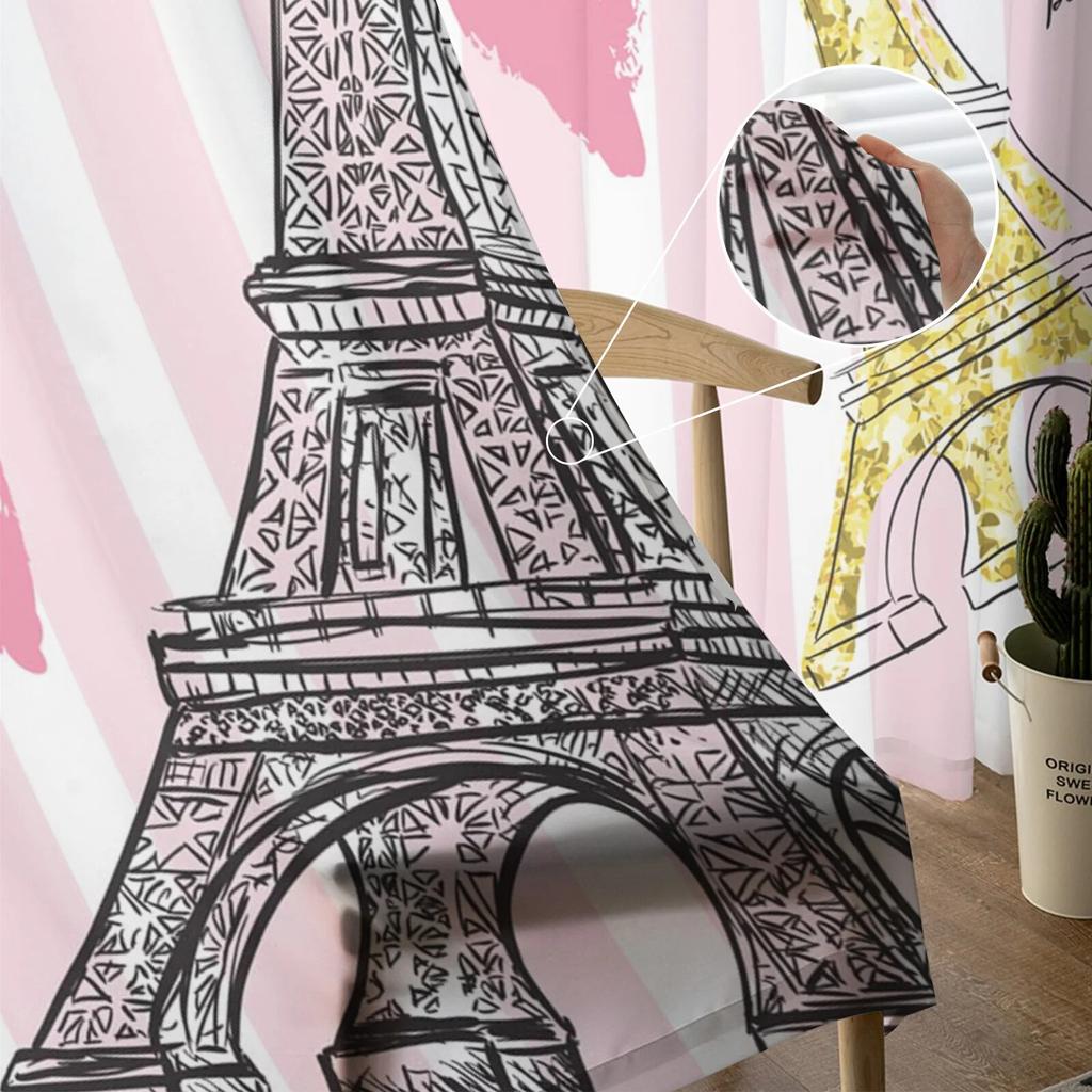 Eiffelturm Liebe Tüll Vorhänge für Schlafzimmer Halle Wohnzimmer Dekor Chiffon Vorhang für Balkon Küche Hause Vorhänge