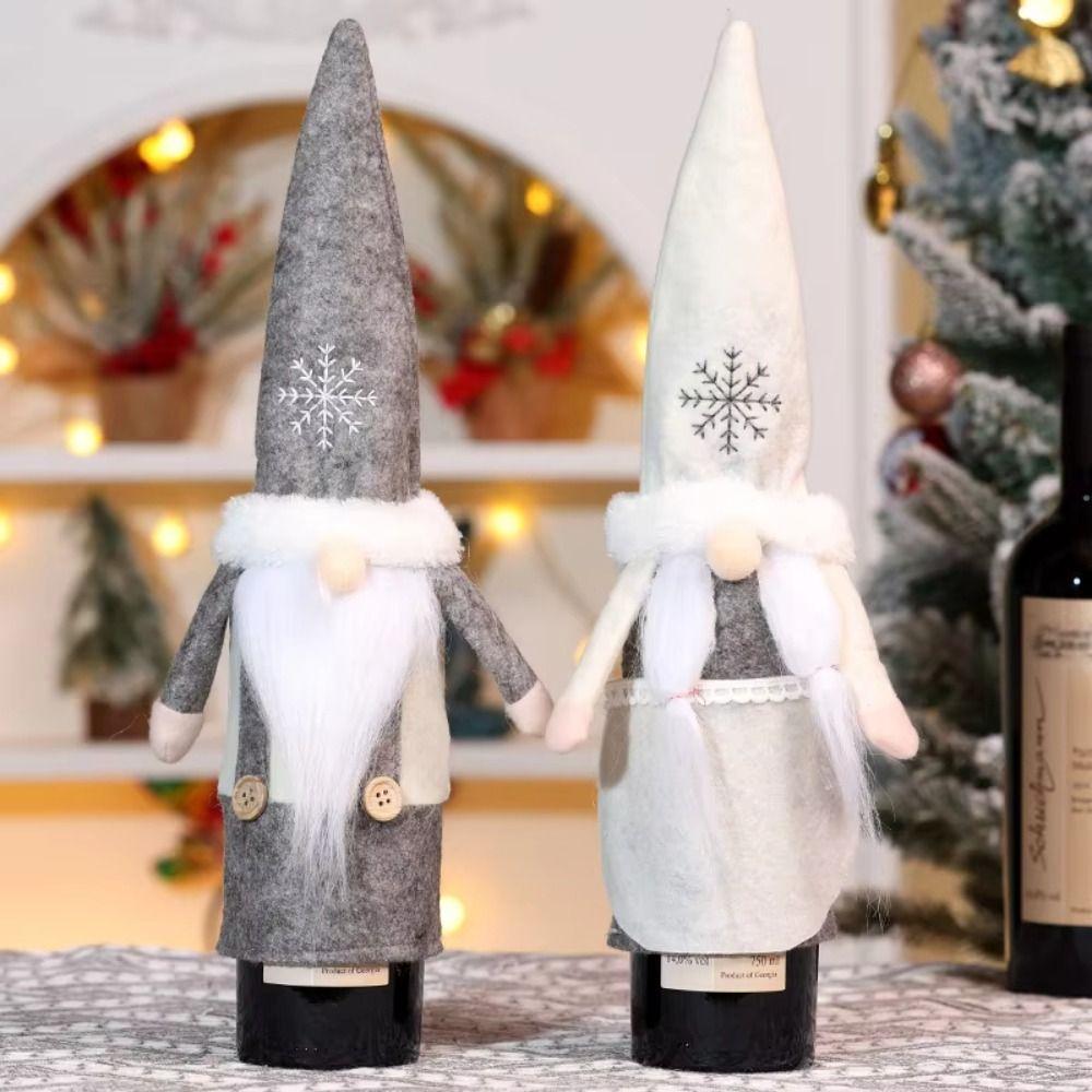 2Pcs Kawaii Christmas Wine Bottle Cover Mini Christmas Gnome Wine Cap  Bedroom