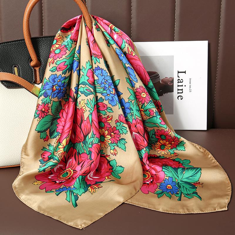 Luxus Hijab Haarbänder Quadratischer Seidenschal für Frauen Halstuch Weiblicher Satinschal Band Stirnband Fashion Wraps Bandana