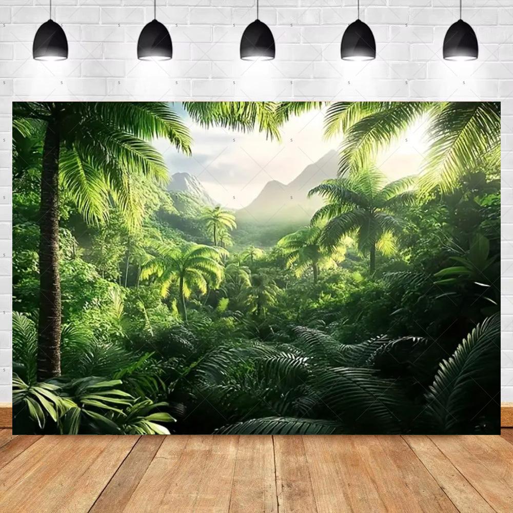 

Tropical Rainforest Photography Backdrop Forest Jungle Green Tree Background Natural Scenery Party Decoration Photo Studio Prop 120X90CM