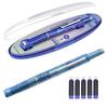 Retractable Fountain Pen Fine Nib Set 0.38mm Black/Blue Ink Transparent Barrel Pen with 5 Refillable Ink Cartridges for Sketching