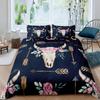 Bull Skull Bedding Set Boho Mandala Duvet Cover for Children Teens Bohemian Feather Print Comforter Cover Animal Skull Pattern