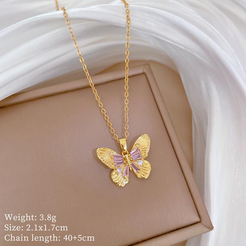 Copper Micro-Inlaid Necklace Women'S Copper Micro-Inlaid Real Gold Electroplating Simple And Exquisite Collarbone Chain Neck Chain