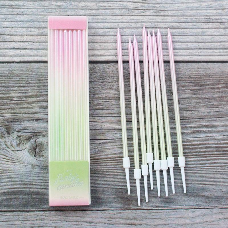 

Новая зеленая розовая градиентная свеча Креативная романтическая цветная вечеринка Украшение День рождения Тонкая свеча со спичками A11 gradual change candle