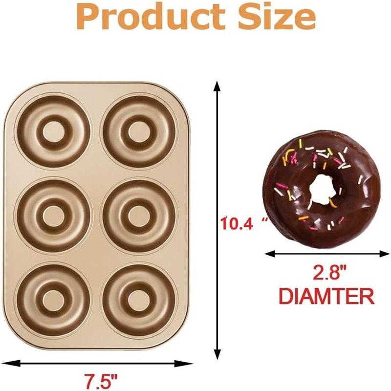 J1UL1N 2er-Pack Antihaft-Donut-Form, 6 Mulden Robuste Stahl-Mini-Bagel-Form, Ofenfeste Donut-Backform (Gold, 6 Tassen)