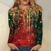 3D Christmas Snowflake Gradient Print Round Neck Long Sleeve T-shirt Casual Long Sleeve Top Party Loose Women's Top