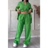 Women's Casual Two-piece Solid Color Cotton and Linen Shirt Wide-leg Pants Suit