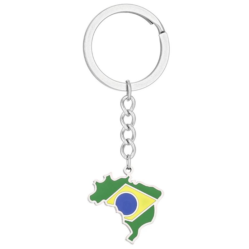 Elegant Brazilian Flag Keychain Versatile Brazil Map Key Holder Durable Titanium Steel Material Brazil Culture Keyrings