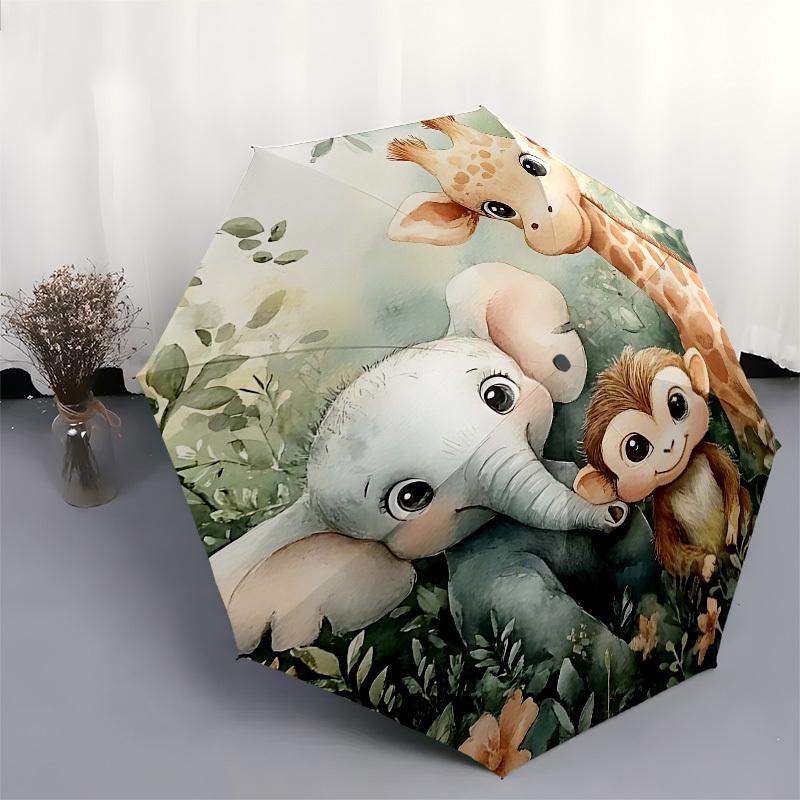 1PC Elephant Giraffe Monkey Umbrella-8-Rib Reinforced Portable Folding Travel Suitable for All Seasons Outdoor Daily , Fun Design-Z0449