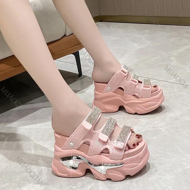 10cm New High Platform Sandals Wedge High Heels Slippers for Women Woman Thick Bottom Non Slip Beach Sandalias De Mujer