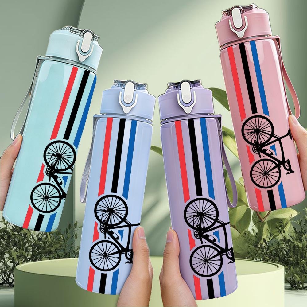 1PC Road Bike Stripe Vertical Layout 750ml Color Plastic Water Bottle Leakproof Flip Straw Lid For Sports Office Home Use