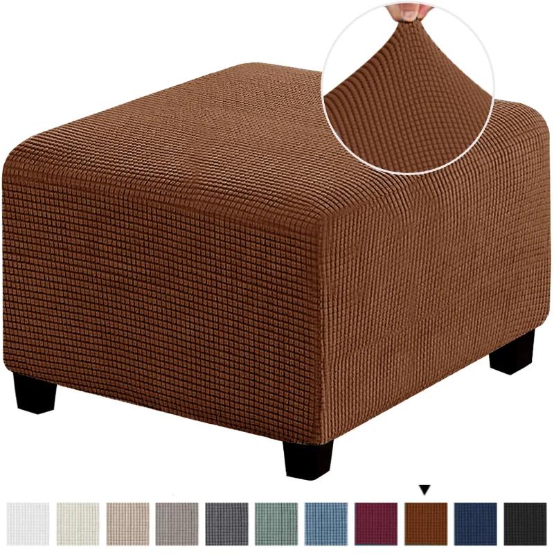 Elastic Square Footstool Cover Polar Fleece Ottoman Case Sofa Footrest Stool Slipcover For Living Room Home Furniture Protector