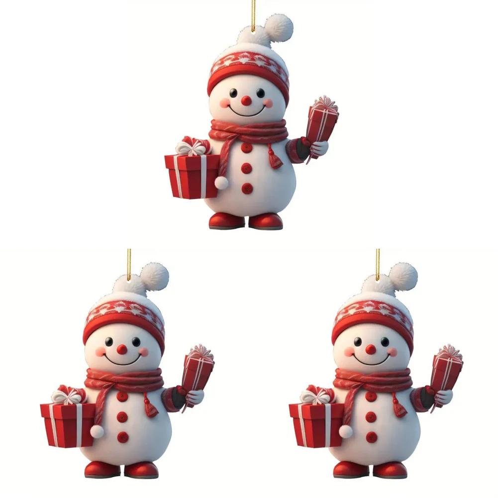 1-5PCS Snowman Christmas Tree Pendant 2D Acrylic Xmas Tree Decoration Cute Hanging Ornaments Decorative for Window Fireplace Car