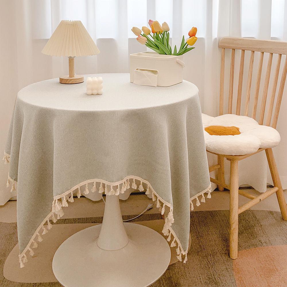 Japanese Tassel Cotton Linen Tablecloth - Stylish and Fresh Decoration for Round Coffee or Dining Tables