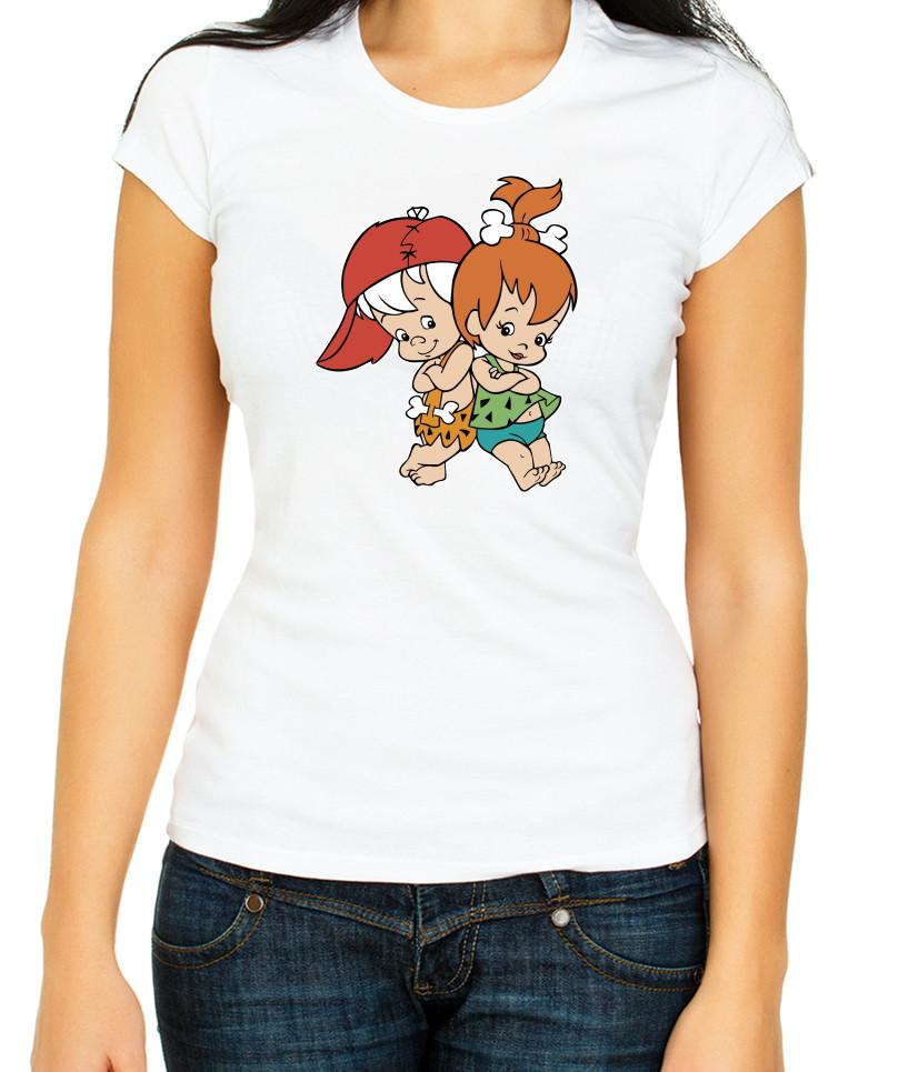The Flintstones characters White / Black  Women's 3/4 Short Sleeve T-Shirt L020