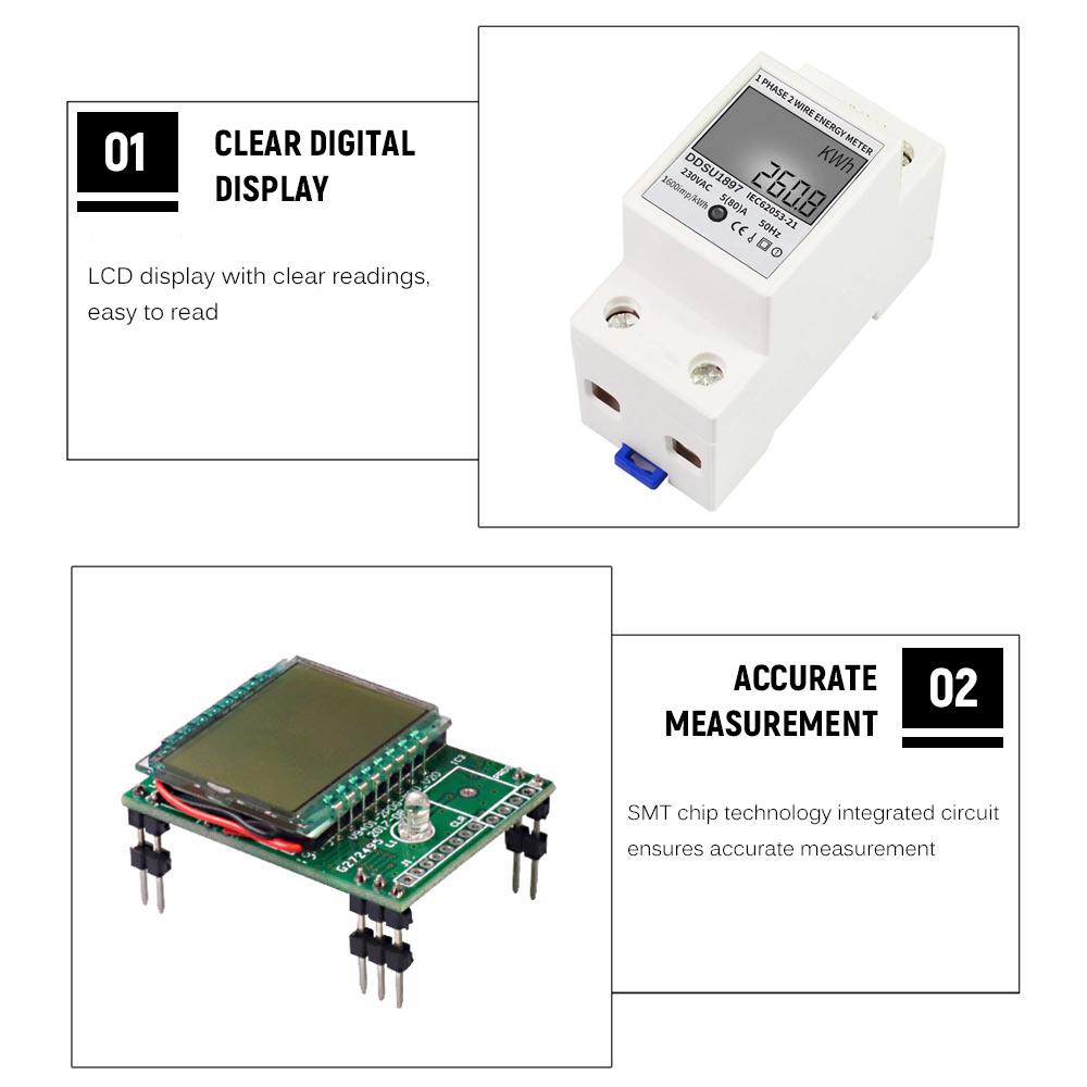 Digital Electric Energy Meter Single Phase DIN Rail Electricity Meter One Phase Two Wire