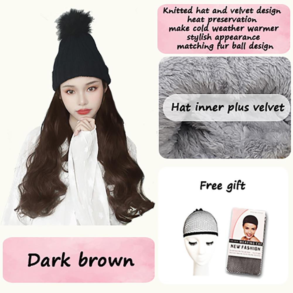 Women's Winter Wig Hat Knitted Hat Long Wave Straight Hair Synthetic Hat Wig