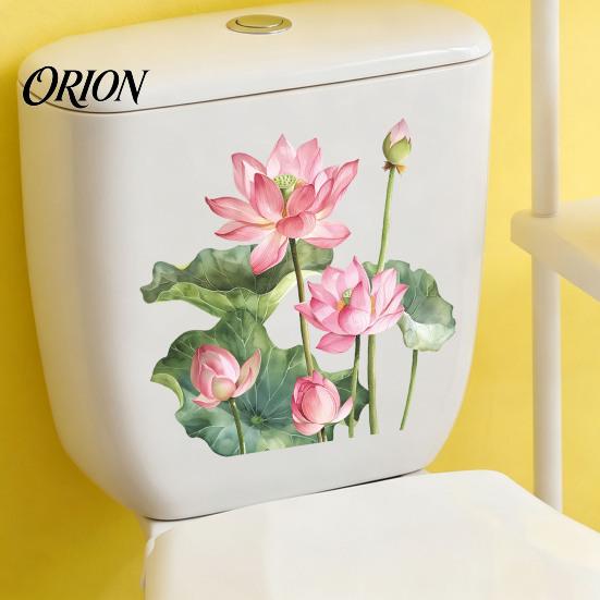 Waterproof Lotus Flower Stickers Leaf Toilet Sticker, Peel and Stick Bathroom Nursery Wall Decor Decal, Removable Lid Sticker
