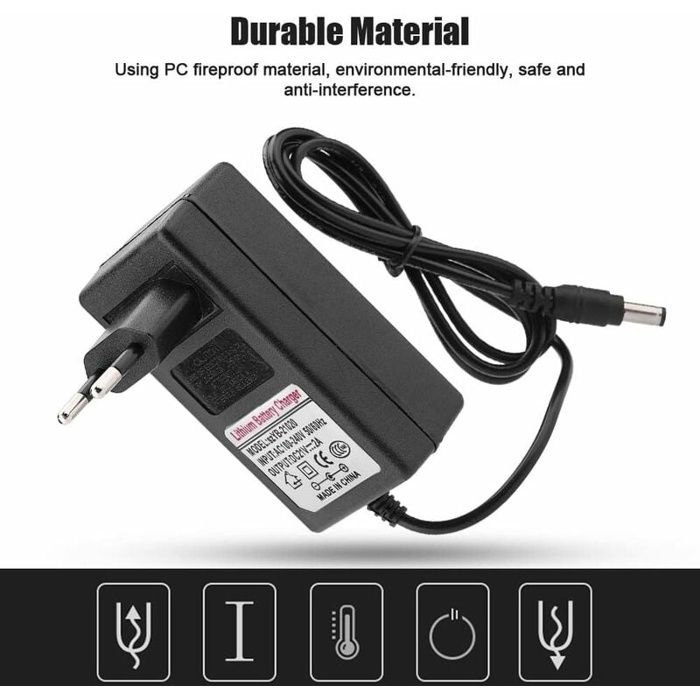Chargeur secteur 21V 2A pour batterie Lithium-ion - AC 100-240V, protection multi-sécurité, LED