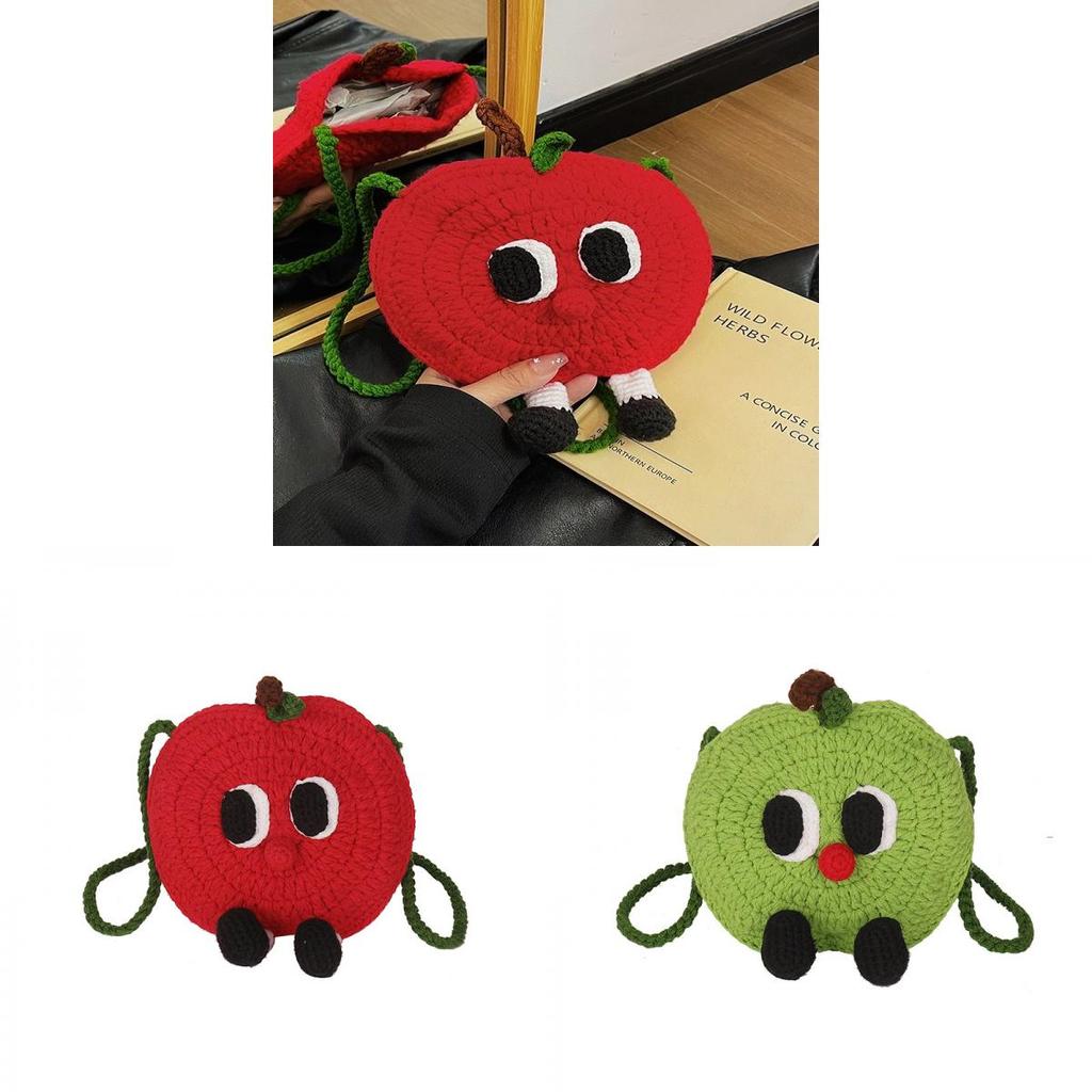 Apple Knitted Mini Crossbody Bag With Drawstring Closure For Kids And Teens