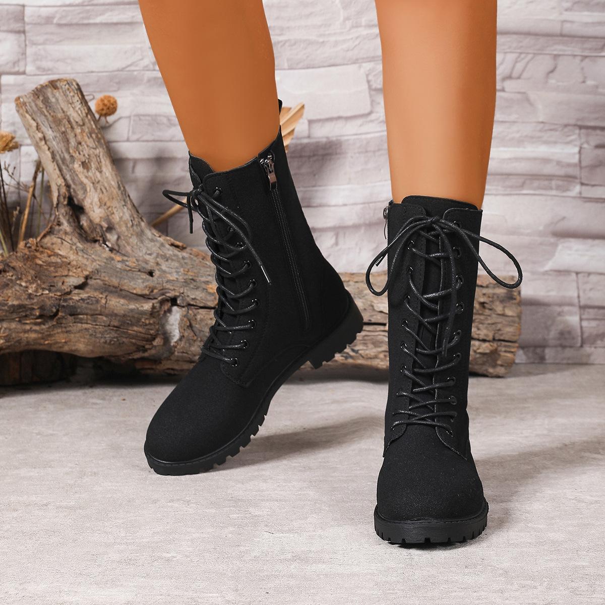 Damen Stiefeletten 2026 Herbst Neu Seitenreißverschluss Designer Damenstiefel Home Office Abriebfeste Modestiefel Größe 36-43 41 schwarz