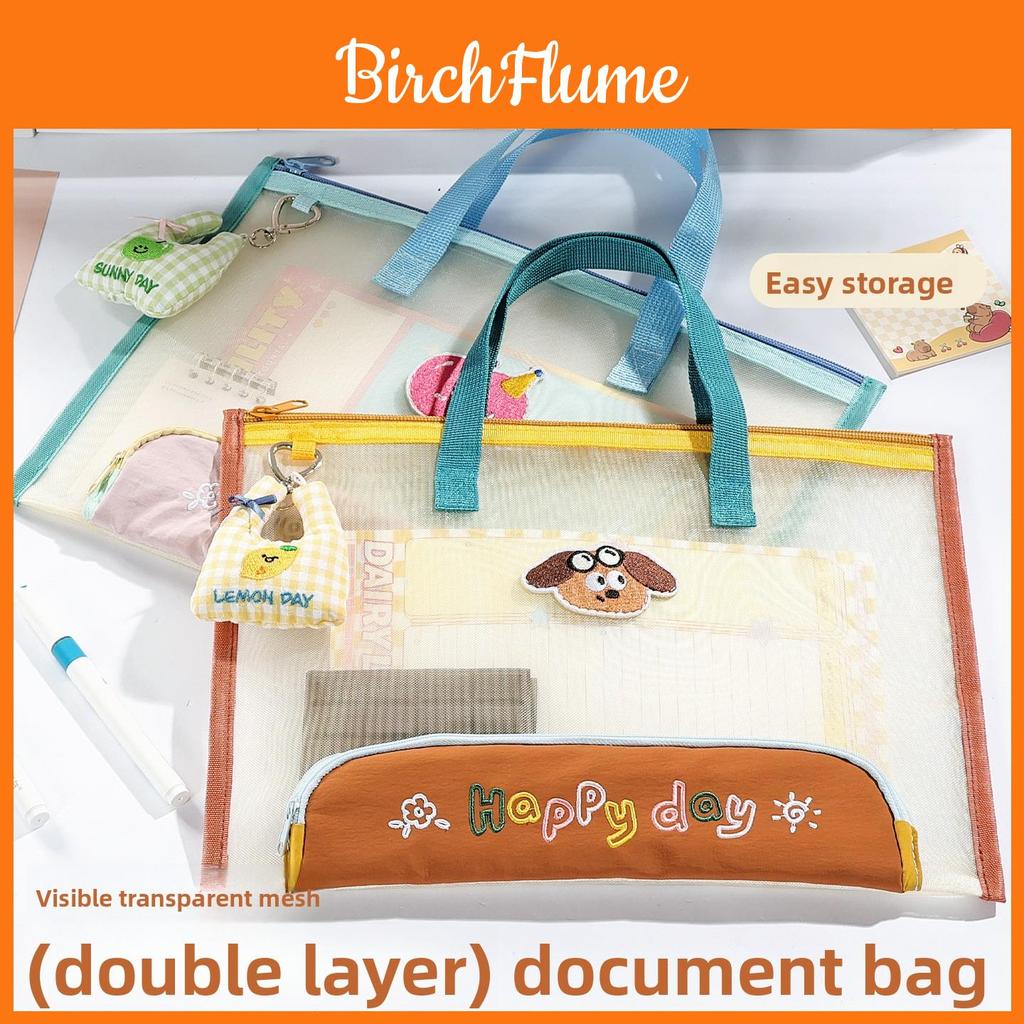 Cartoon Mesh Document File Bag With Handle For Office And School Use