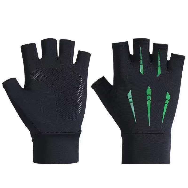 Spring and summer ice silk sunscreen gloves men's fishing breathable high elastic gloves outdoor riding driving leaking two-finger gloves