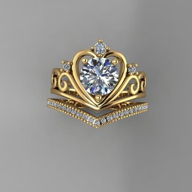 Gu Li Vintage Crystal Drill Hollow Crown Shaped Queen Style Micro Pave Crown Rings For Women Party Ring