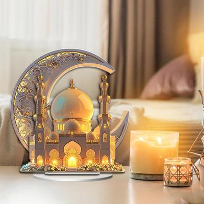 2D Ramadan Home Decoration, Ramadan Children's Gift, Ramadan Table Decoration, Acrylic Tabletop Spray Painted Acrylic Crescent