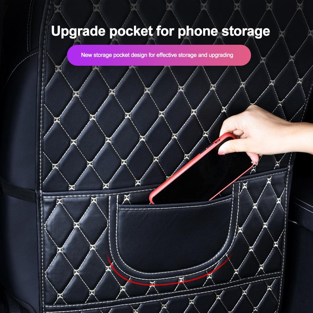 PU Leather Car Seat Back Protector Cover Children Kids Anti-Kick Mat with Storage Bag Auto Back Seats Covers Vehicles Anti Child Kick Anti Dirt Pad