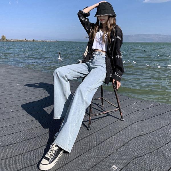 Wide Leg Jeans for Women Retro High Waisted Straight Leg Pants Jeans Adjustable Waist Circumference