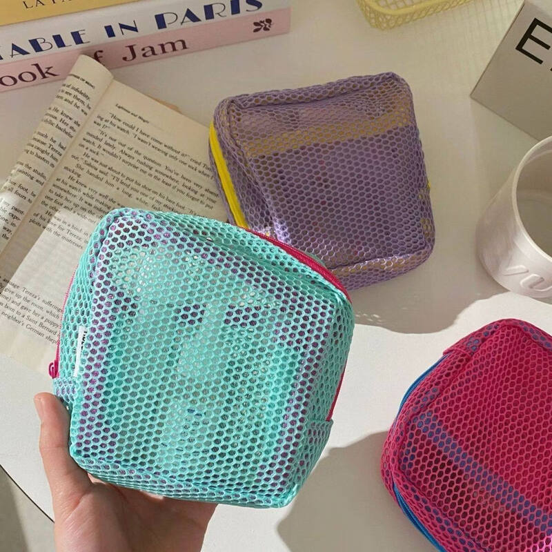 Net Fabric Portable Small Purse for Cosmetics, Multi-functional Color Digital Makeup Bag for Travel Storage