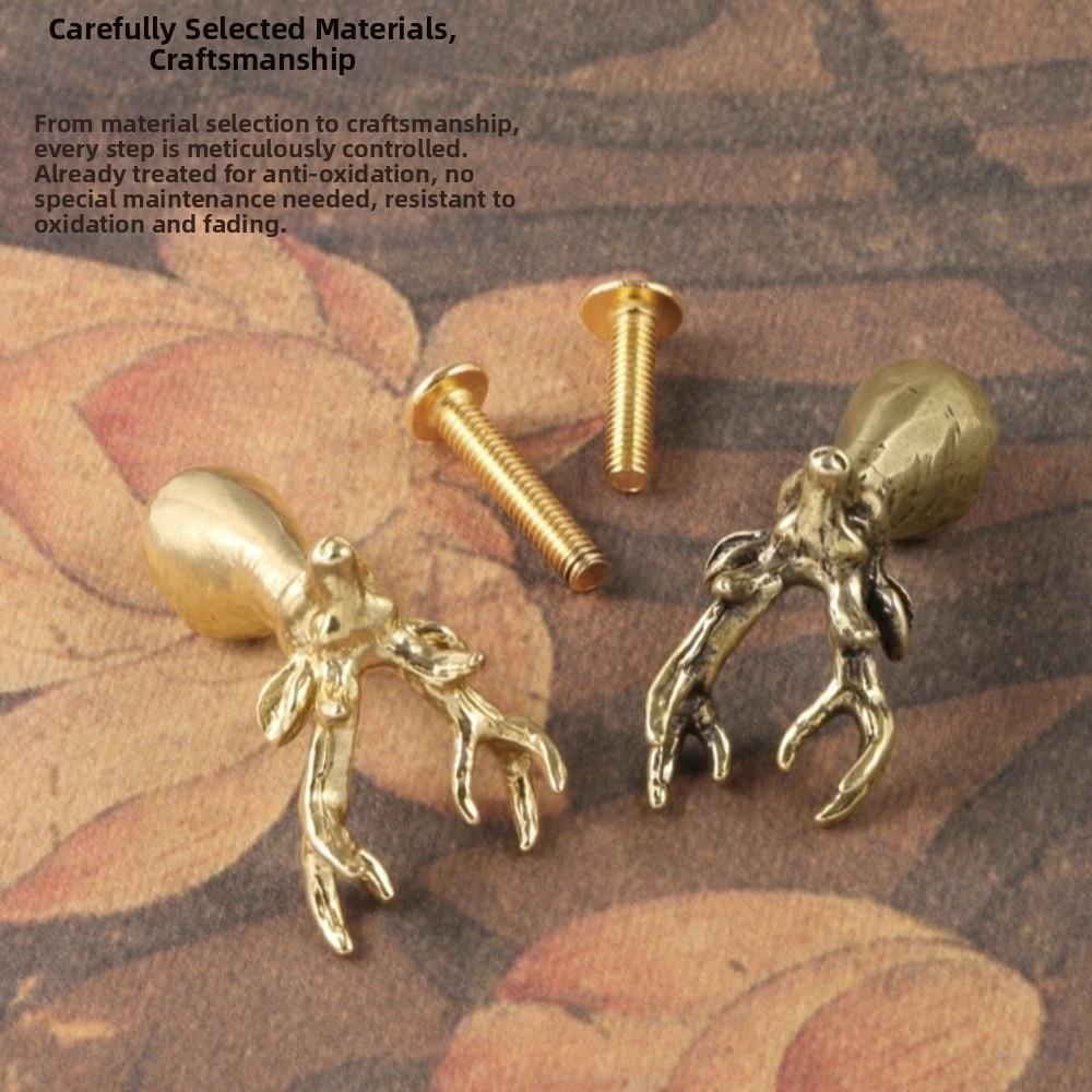 Retro Brass Cabinet Pull Vintage Furniture Hardware Solid Deer Head Drawer Handle Home Decor Push-pull