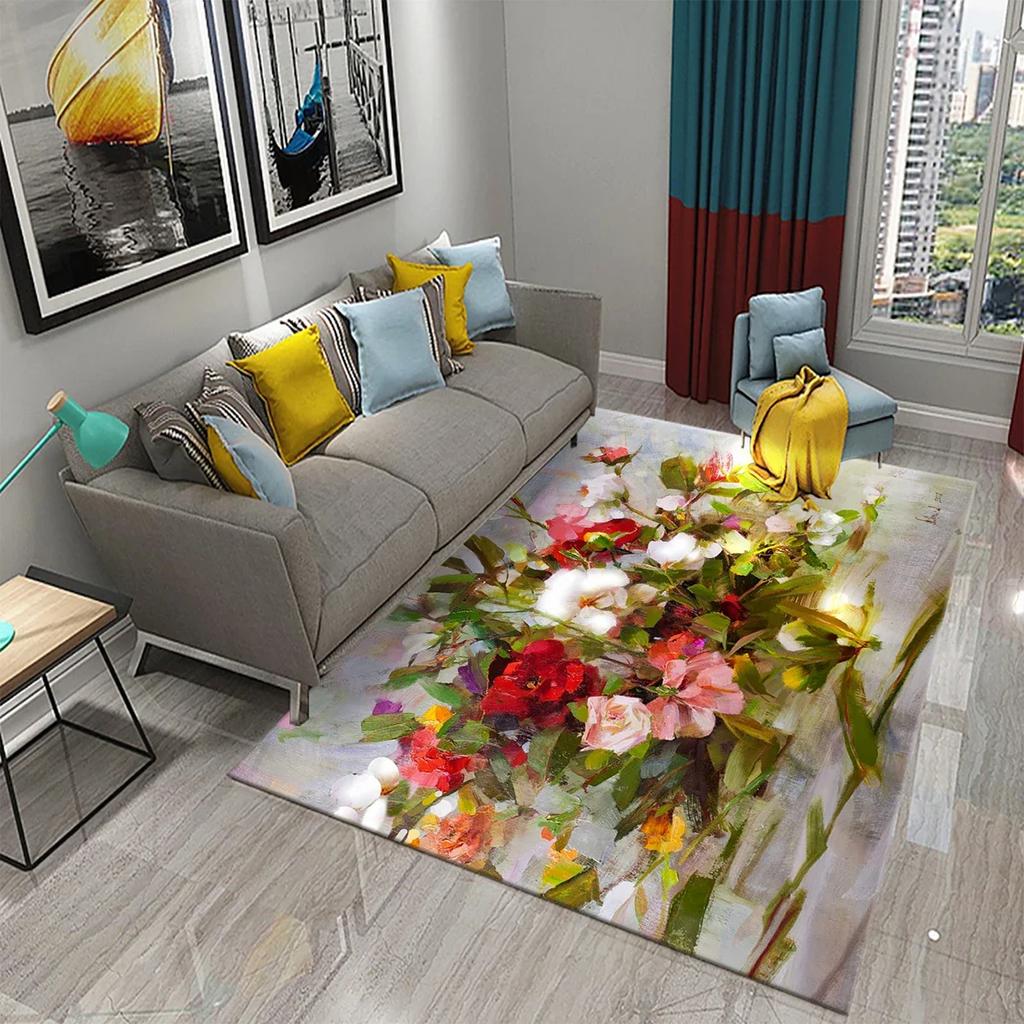 Colorful Oil Painting Flower Carpet Bathroom Kitchen Anti-Slip Carpet Door Mat Doormat Outdoor Living Room Bedroom Floor Mat Rug