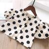 Girl's Summer Polka Dot Suit Middle and Large Baby Temperament Cute Bubble Sleeve Top + Wide Leg Pants Loose Leisure Two-piece Suit