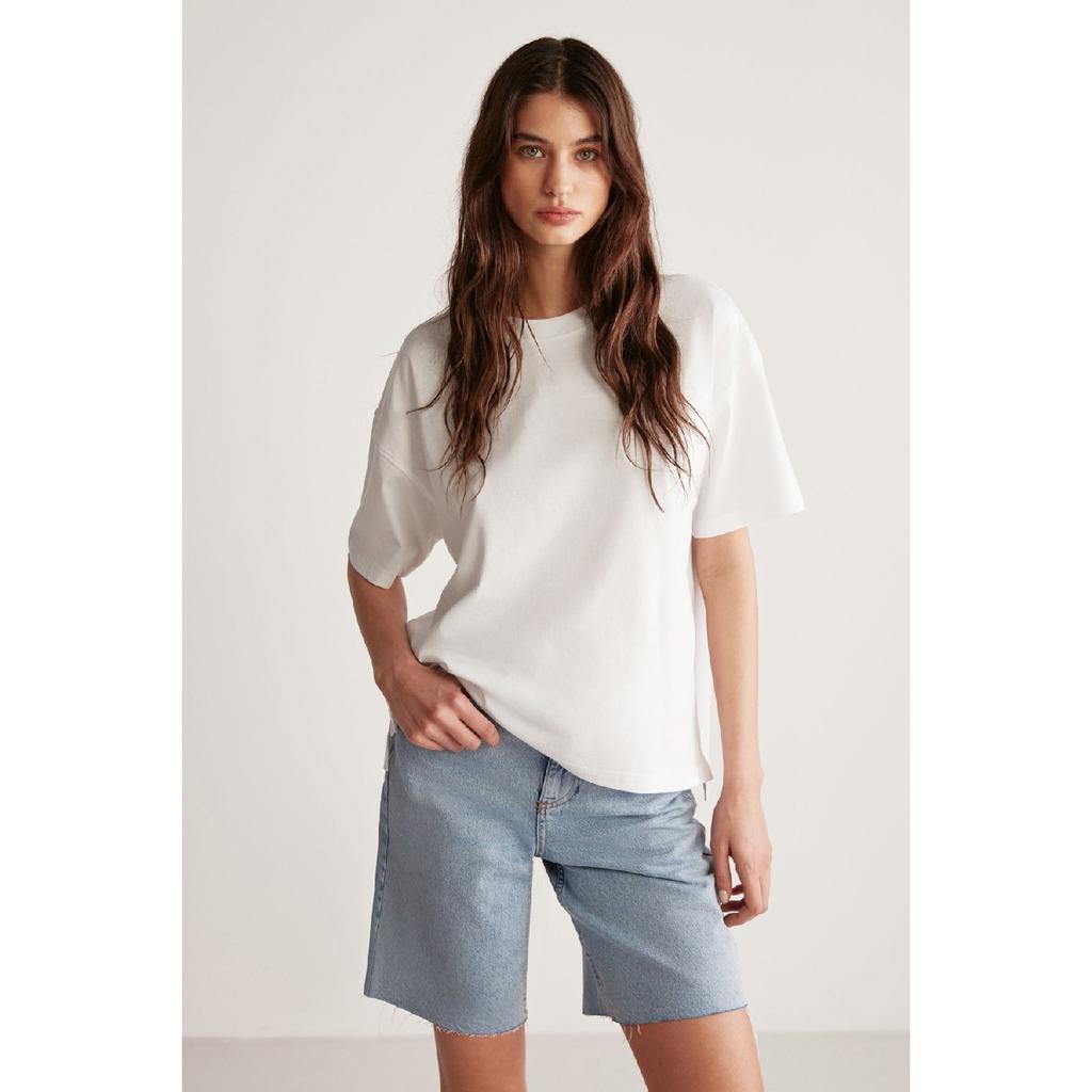 Jemmy Women's Relaxed Fit Crew Neck 100% Cotton Short Sleeve Basic White T-shirt
