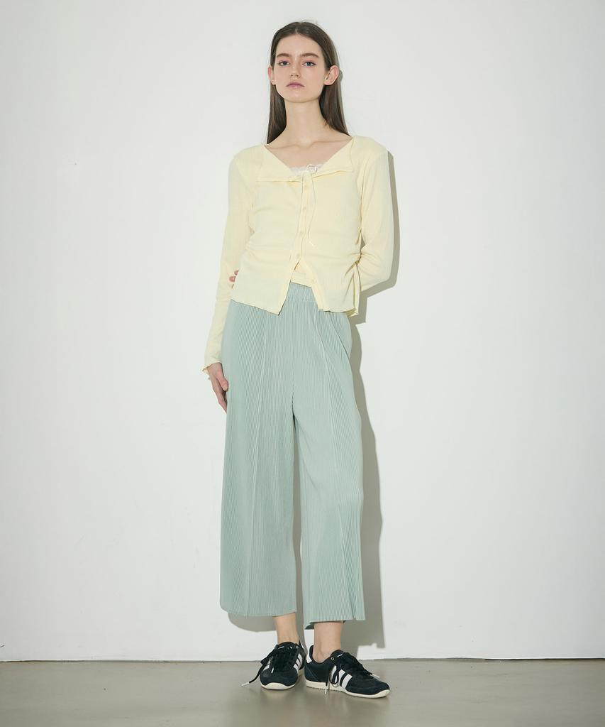 Waiowai Round Slit Pleated Cropped Pants_3Colors