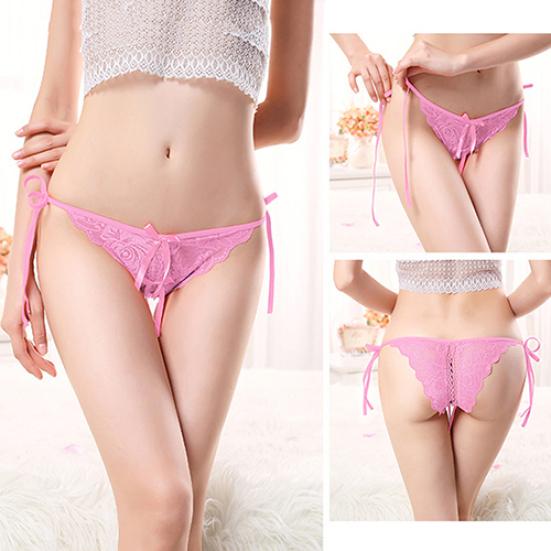 Dámská sexy tanga Kalhotky s otevřeným rozkrokem G-string s krajkovým uzlem Kalhotky Spodní prádlo