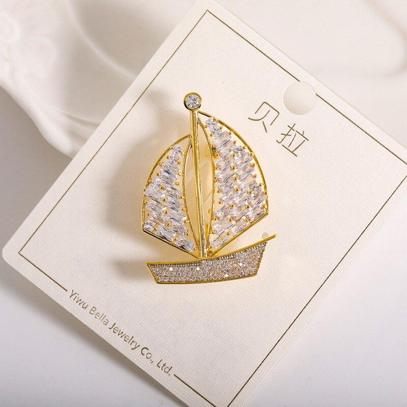 Blucome New Design Sailboat Shape Brooches for Women Men Suit Hijab Pins Daily Fashion