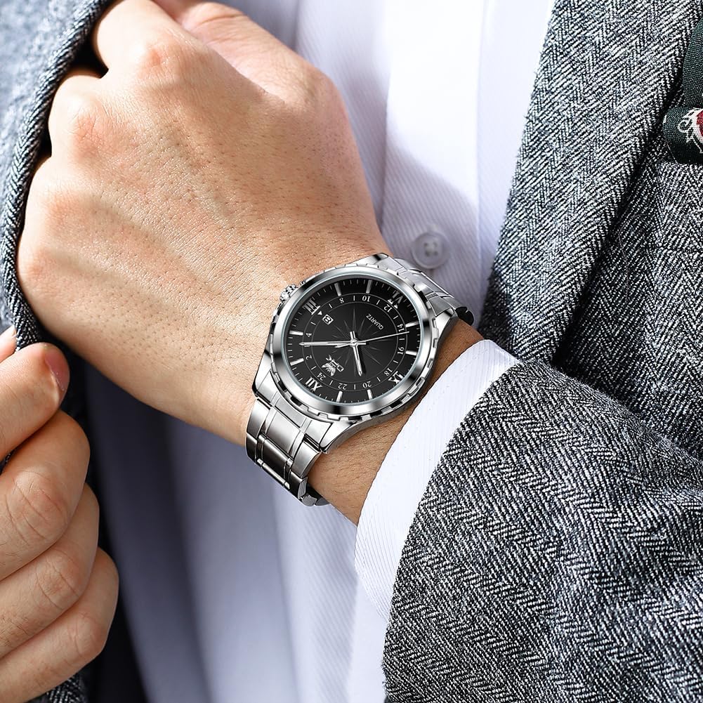 OPK Quartz Stainless Date Black Men's Watch, Stylish, Fashionable, Classic, Steel, Display, Waterproof, Luminous,