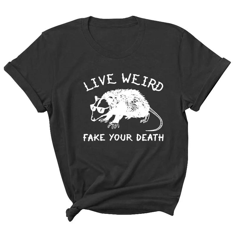 

Possum Live Weird Letter Print Женская футболка с коротким рукавом и воротником Свободная женская футболка Женская футболка Топы Одежда Camisetas Mujer S чёрный