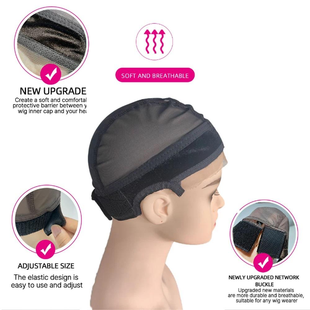 U-del Ventilerende Parykkhette med Gripbånd Blondekant Parykkhette Ny Kuppel Netthette Limfri Parykk