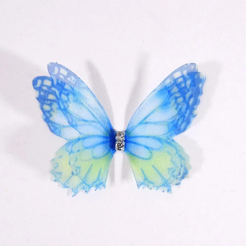 50 Stück 3D Organza Stoff Schmetterlings-Applikationen Doppellagige Chiffon Schmetterlings-Stickerei-Aufnäher Handgefertigte Haarnadel-Accessoires