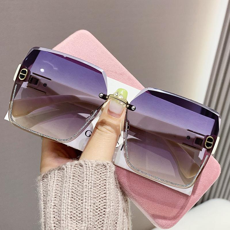 Large Square Rimless Sunglasses for Women - Trendy Anti-UV Celebrity Style