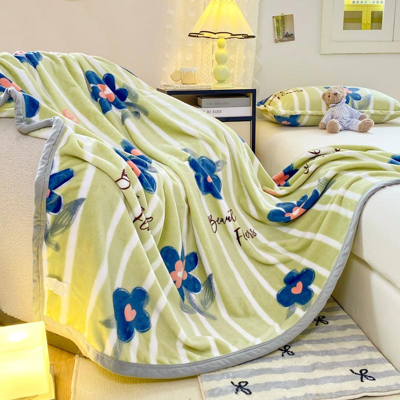 Double-Sided Milk Velvet Printed Blanket Multi-Functional Throw Blanket Non-Shedding Machine Washable Double-Sided Fleece Blanket