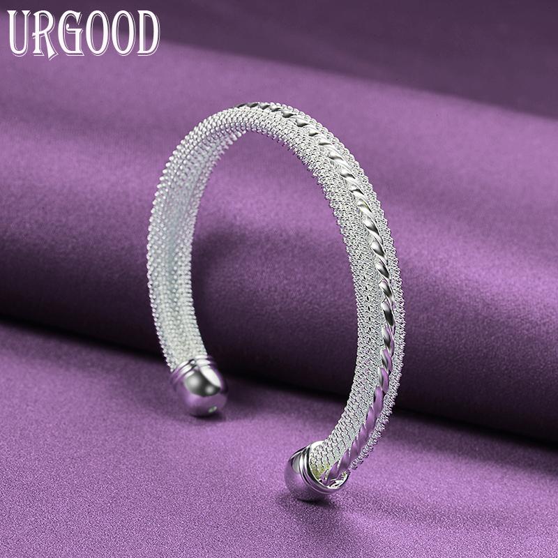 Bracelet à rayures en maille tissée en argent Sterling 925, bijoux à la mode